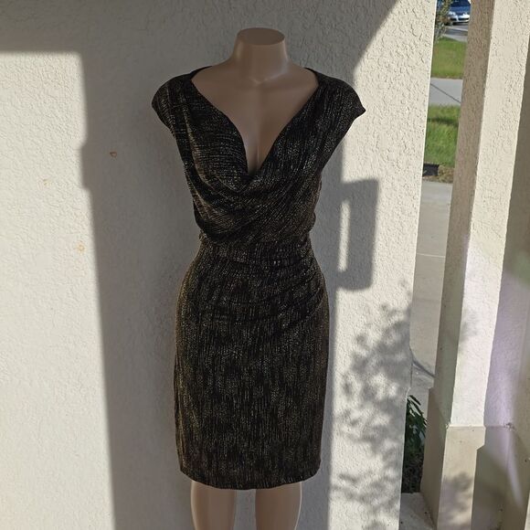 BRAND NEW ANNE KLEIN DRAPERS NECK SEQUINS EMBELLISHED KNEE-LENGTH DRESS - Picture 4 of 12